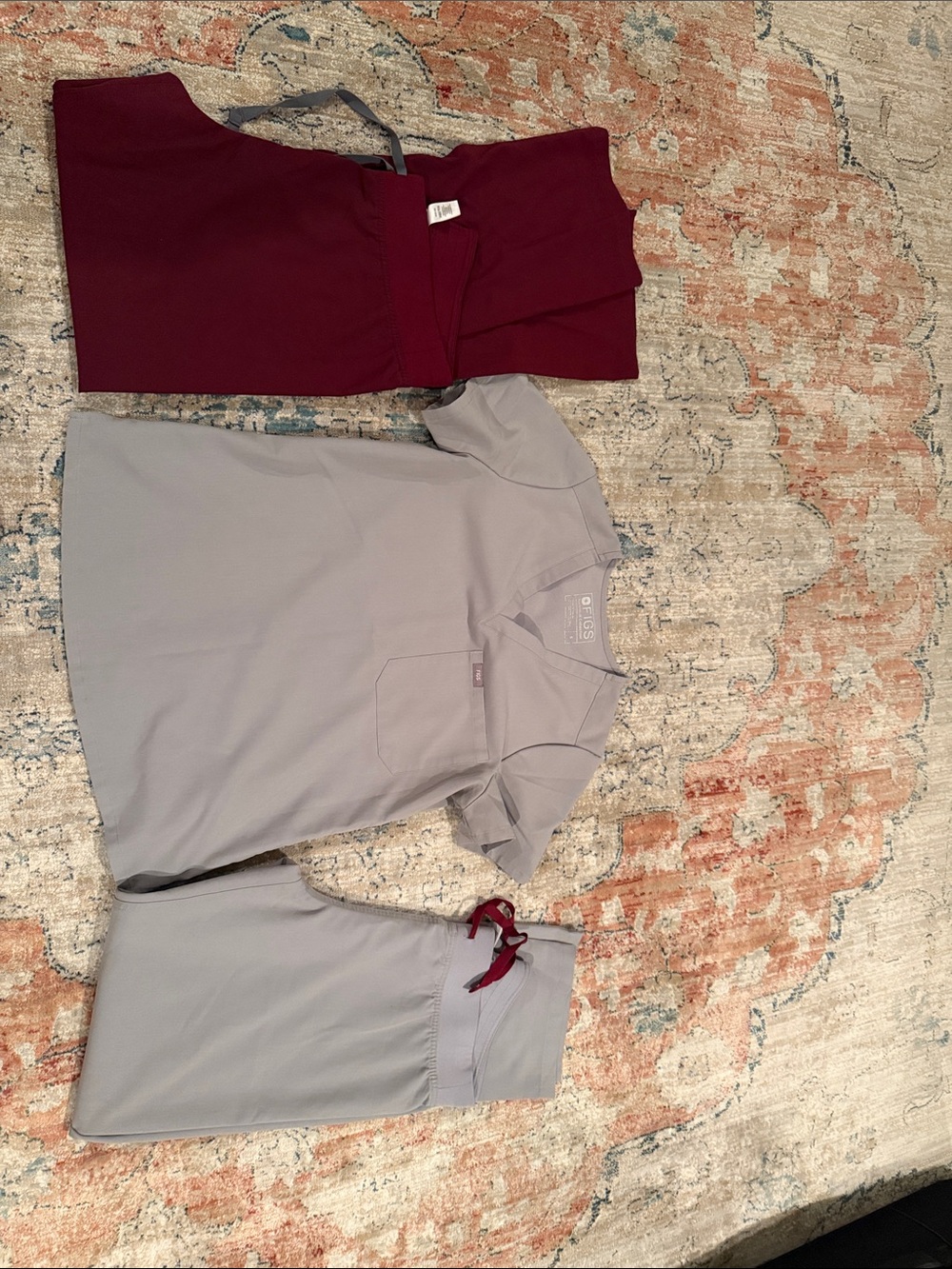 Figs Women's Scrub Set in Gray and Maroon